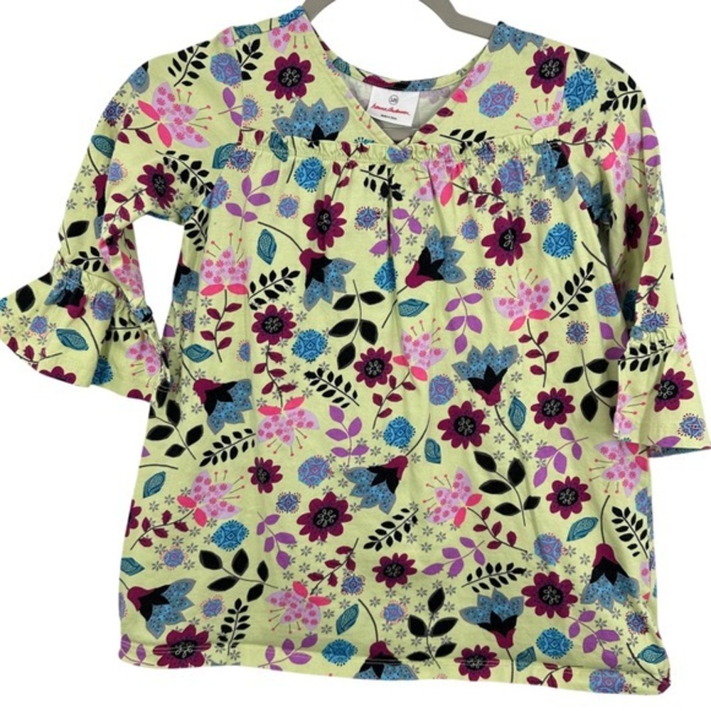 Hanna Andersson Girls Floral Print Tunic Top Ruffle Sleeve Yellow Colorful
